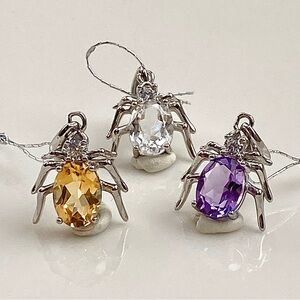 P178-S925 Natural Amethyst, Citrine And Clear Quartz Spider Pendant